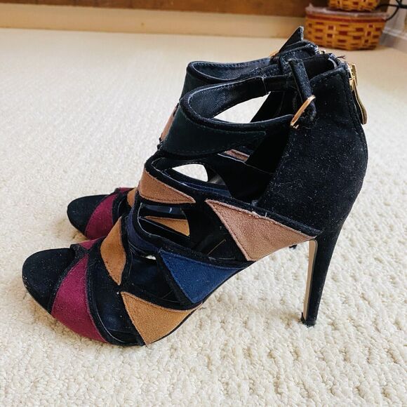 XOXO Dressy Sandals Black & Multi Color Strappy High Heels Shoes Ankle Buckle 8M - Picture 5 of 12